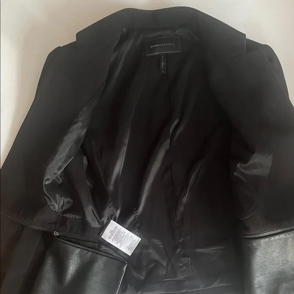 BCBGMaxAzria Black Jacket with Leather Accents removable zipper shoulder pads - Picture 8 of 12